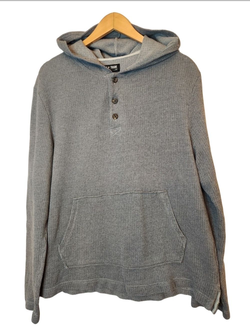 Line Of Trade Light Gray Hooded Waffle-Knit Pullover Hoodie Sz: L